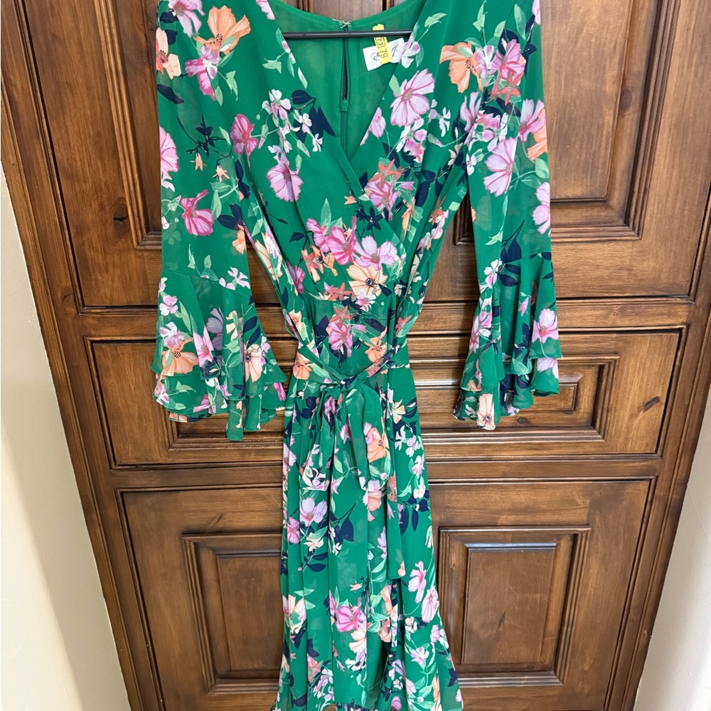 Eliza J Green Floral Long Sleeve Dress
